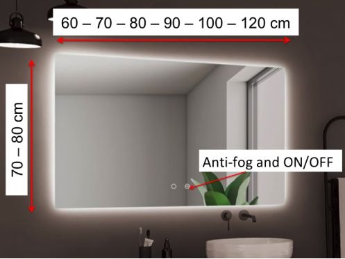 Rectangular mirror, double sensor: anti-fog and ON/OFF - VIANA