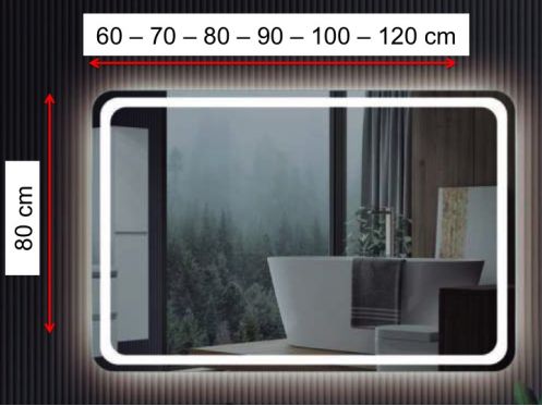 Rectangular mirror, rounded corner, front lighting - PORTALEGRE