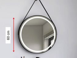 Round mirror, front lighting, black frame - BRAGA