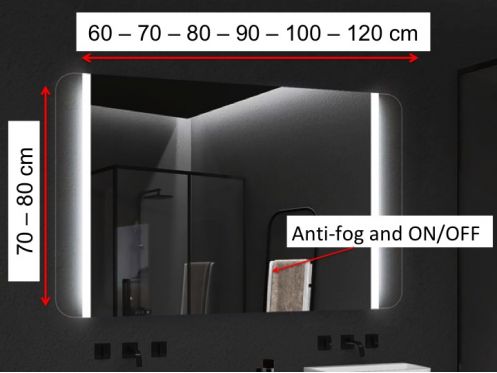 Rectangular mirror, front lighting, adjustable LED color - ACORES