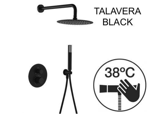 Built-in shower, thermostatic and rain shower head  25 cm - TALAVERA BLACK