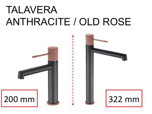 Design washbasin tap, mixer, height 200 and 322 mm - TALAVERA ANTHRACITE / OLD ROSE