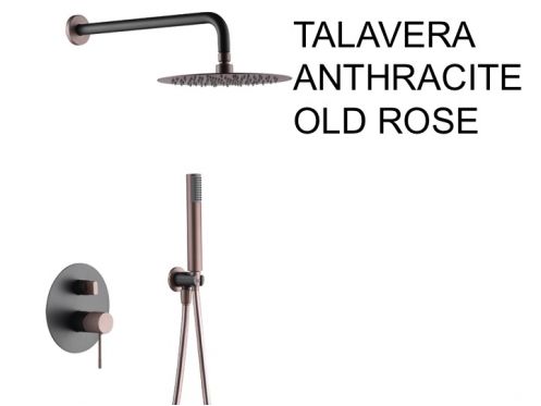 Built-in shower, mixer, round rain cover  25 cm - TALAVERA ANTHRACITE / OLD ROSE 