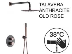 Built-in shower, thermostatic and rain shower head Ø 25 cm - TALAVERA ANTHRACITE / OLD ROSE 