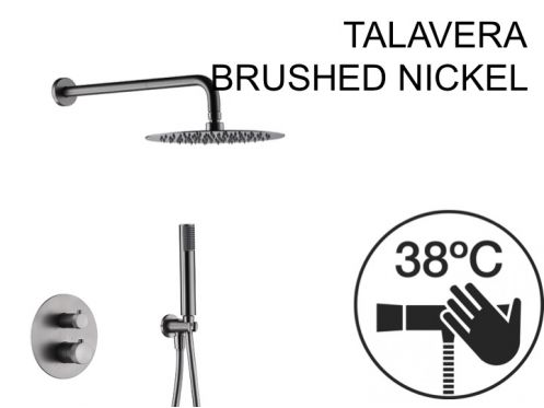 Built-in shower, thermostatic and rain shower head  25 cm - TALAVERA BRUSHED NICKEL 