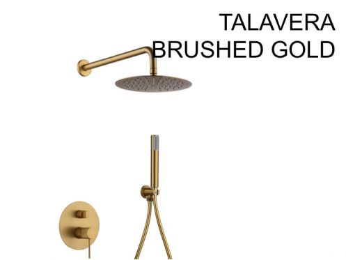 Built-in shower, mixer, round rain cover  25 cm - TALAVERA BRUSHED GOLD 