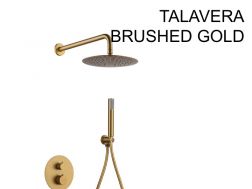Built-in shower, thermostatic and rain shower head Ø 25 cm - TALAVERA BRUSHED GOLD 