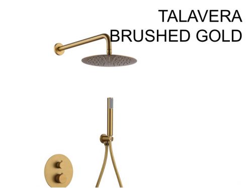 Built-in shower, thermostatic and rain shower head  25 cm - TALAVERA BRUSHED GOLD 