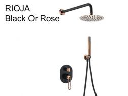 Built-in shower, mixer, round rain cover Ø 25 cm - RIOJA BLACK OR ROSE