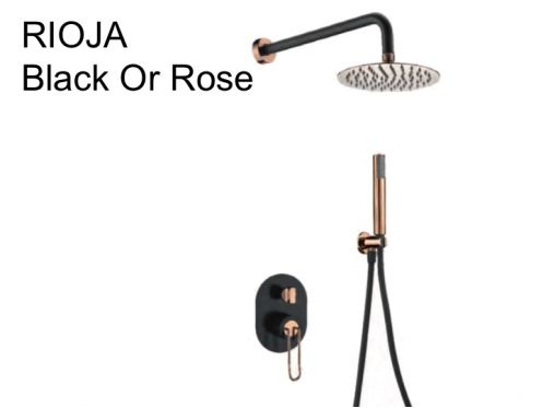 Built-in shower, mixer, round rain cover  25 cm - RIOJA BLACK OR ROSE