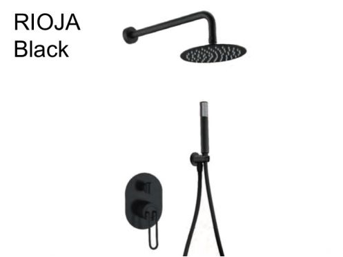 Built-in shower, mixer, round rain cover  25 cm - RIOJA BLACK