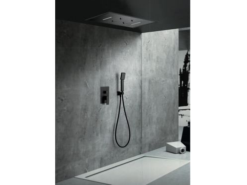 Built-in shower, mixer tap and ceiling light with waterfall, rain and micro rain - SANTANDER BLACK