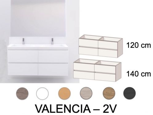 Vanity unit with double basins 120 - 140 cm __plus__ 4 drawers __plus__ mirror - VALENCIA 2V