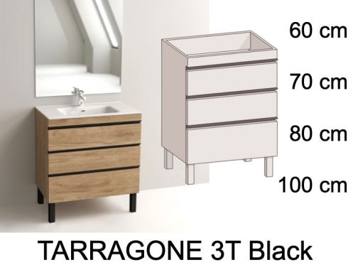 Vanity set with 3 drawers __plus__ washbasin __plus__ mirror - TARRAGONE 3T Black
