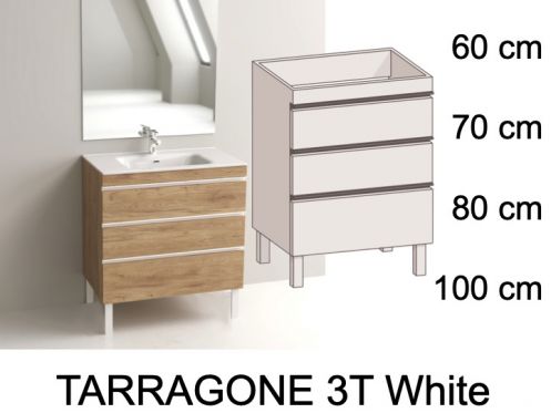 Vanity set with 3 drawers __plus__ washbasin __plus__ mirror - TARRAGONE 3T White