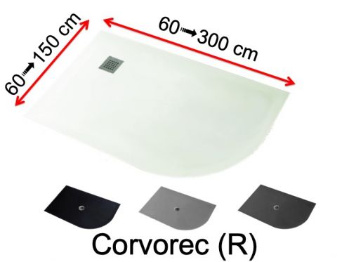 Shower tray, with quarter round curve, right - CORVOREC RIGHT