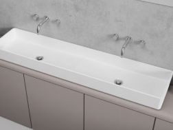 Double washbasin, countertop, 30 x 130 cm, in Solid Surface resin - ALFA 1300