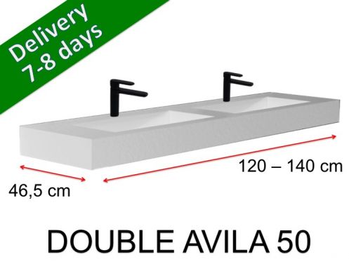 Vanity top, suspended or countertop, in mineral resin - DOUBLE AVILA 140