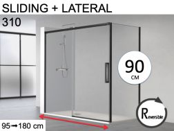 Sliding shower door, with fixed return 90 cm - HIT 310 BLACK