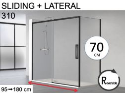 Sliding shower door, with fixed return 70 cm - HIT 310 BLACK