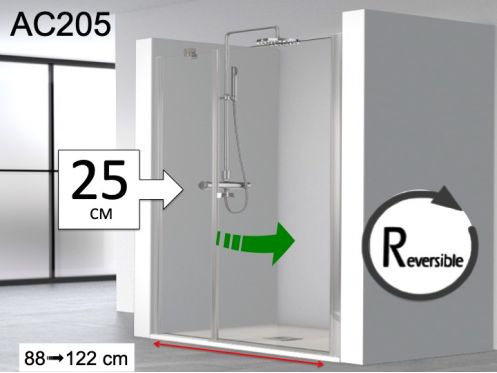 Hinged shower door, with fixed glass on the front, 25 cm  - AC 205