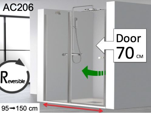 Hinged shower door, with fixed glass on the front - AC206