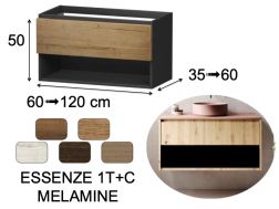 Vanity unit, under washbasin, wall-hung, one drawer and one storage compartment - ESSENZE 1T/C MELAMINE