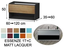 Vanity unit, under washbasin, wall-hung, one drawer and one storage compartment - ESSENZE 1T/C MATT LACQUER