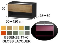 Vanity unit, under washbasin, wall-hung, one drawer and one storage compartment - ESSENZE 1T/C GLOSS LACQUER