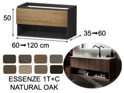 Vanity unit, under washbasin, wall-hung, one drawer and one storage compartment - ESSENZE 1T/C WOOD