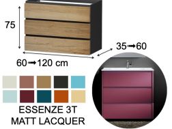 Vanity unit, under washbasin, wall hung, three drawers - ESSENZE 3T MATT LACQUER