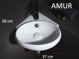 Oval corner hand basin, 38x37 cm, ceramic - AMUR tr4518