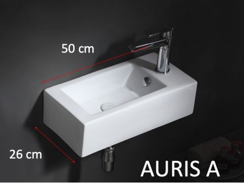 Rectangular hand basin, 50x26 cm, tap on the right