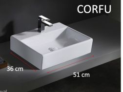Square hand basin, 51x36 cm, white ceramic - CORFU