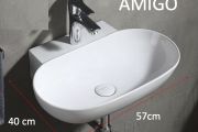 Oval hand basin, 57 x 40 cm, white ceramic - AMIGO