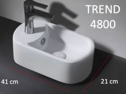Rectangular hand basin with rounded edge, 41x21 cm, in white ceramic - TREND 4800