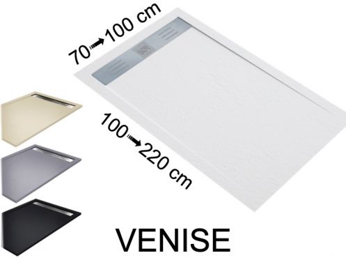 Shower tray, drain, in mineral resin - VENISE INOX 100