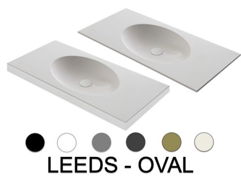 Washbasin top, oval basin, 120 x 46 cm, suspended or free-standing - LEEDS OVAL