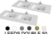 Double washbasin top, 120 x 46 cm, suspended or built-in - LEEDS DOUBLE 50