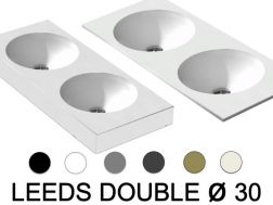 Vanity top, double round basin, 100 x 40 cm, suspended or freestanding - LEEDS DOUBLE Ø 30