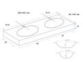 Washbasin top, oval basin, 120 x 46 cm, suspended or free-standing - LEEDS DOUBLE OVAL