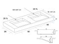 Double channel sink, 120 x 46 cm, suspended or free-standing - LONDON DOUBLE 50