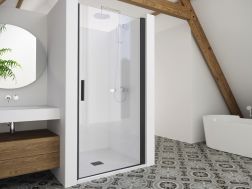 Shower door, 100 cm, hinged / pivoting - LYON BLACK