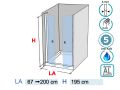 Double shower doors, 140 cm, hinged / pivoting - LILLE