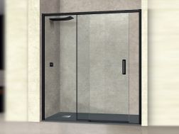 Sliding shower door, 100 cm, with fixed glass - NANTES 310 BLACK