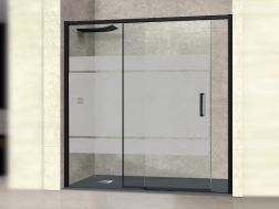 Black sliding shower screen, 100 cm, semi-opaque screen printing - NANTES 310 BLACK