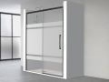 Black sliding shower screen, 150 cm, semi-opaque screen printing - NANTES 310 BLACK