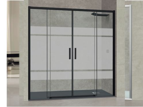 Shower screen, black, 170 cm, semi opaque double sliding - TOULOUSE NOIR BLOD PLUS