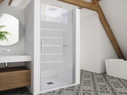 Shower door, 100 cm, semi opaque, hinged / pivoting - LYON BLOD