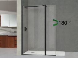 Fixed black shower screen, 90 cm, with 180° rotating panel - NICE black